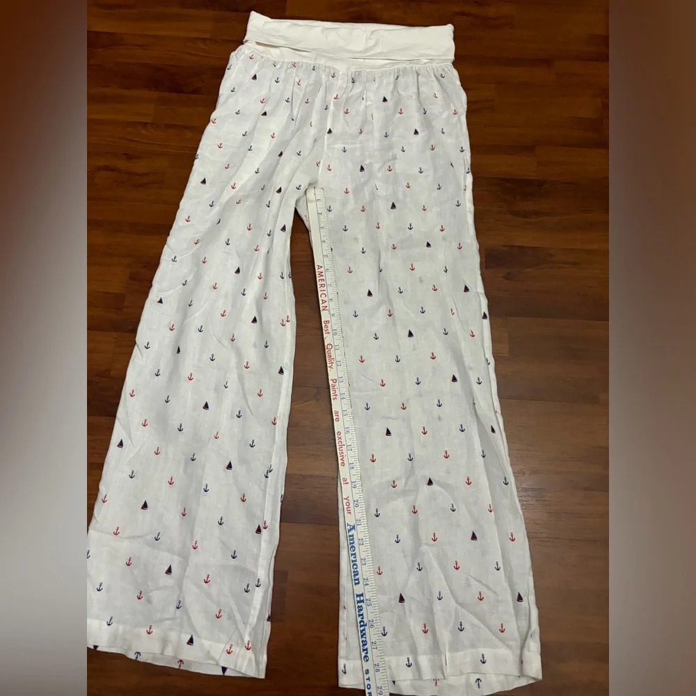 For Cynthia Beachwear 100% Linen Wide Leg Pants White Nautical Boho Size Medium - Picture 8 of 12